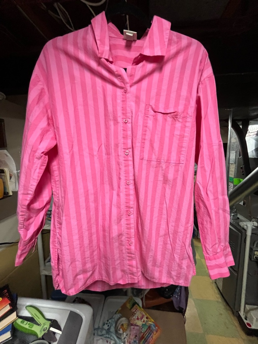 a new day Pink Striped Button Down Shirt Size Medium EUC